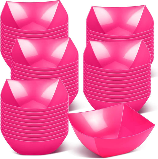 Tanlade 50 Pcs Square Plastic Serving Bowls Disposable Snack Salad Bowl Small Party Candy Bar Containers Taco Bar Serving Dishes for Buffet Chips Fruit(8 oz,Rose Red)