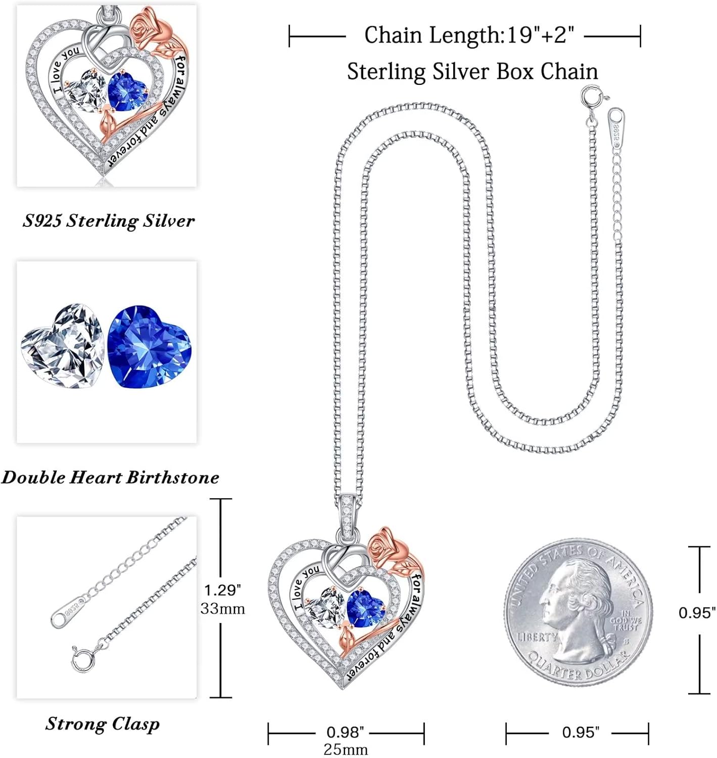 Iefil Christmas Gifts for Wife Women - 925 Sterling Silver Double Birthstone Necklace, Anniversary Birthday Gifts for Women, Jewelry Gift for Wife Girlfriend Mom Her