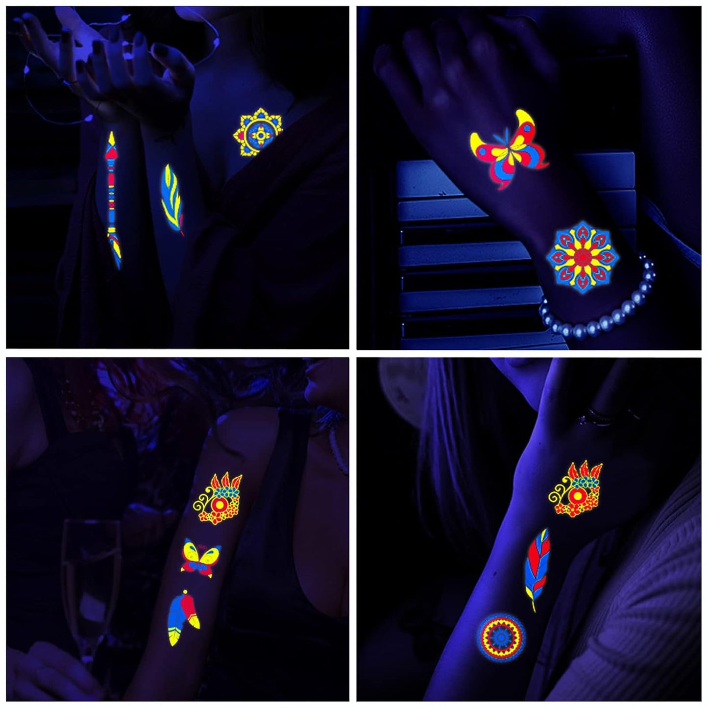 160 PCS Glow in The Dark Temporary Tattoos - Neon UV Blacklight Reactive Light Face Flash Tattoo Stickers,Festival Accessory Party Favors Supplies,Temp Great for EDM EDC Party Rave Parties 20 Sheet