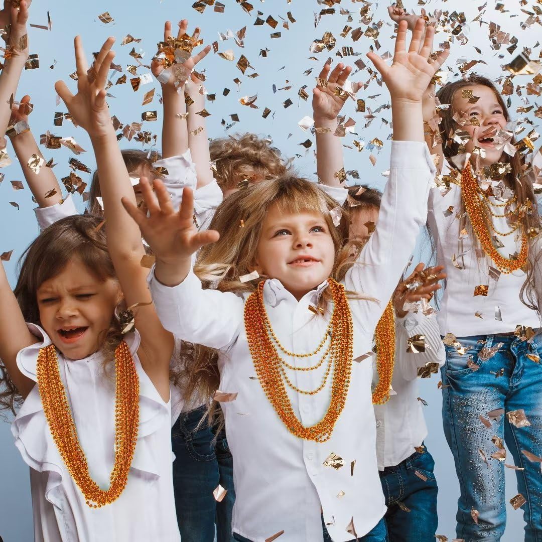 24PCS Bead Necklace, Orange Bead Necklaces Party Favors, 33" Mardi Gras Necklaces, Festival Parade Throw Accessories for Mardi Gras Halloween Wedding Celebrations Decorations