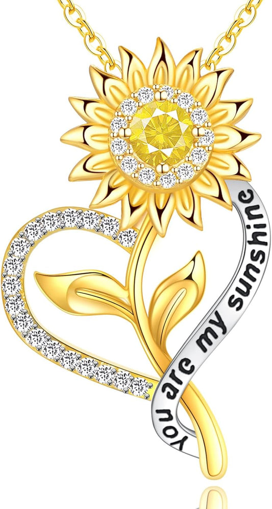 Women Jewelry Birthday Gifts for Wife Anniversary for Gift Woman Sunflower Necklace 18k Gold Plated Jewelry Anniversary for Her Gifts Birthday Ideas You Are My Sunshine Necklaces Pendant for Mom