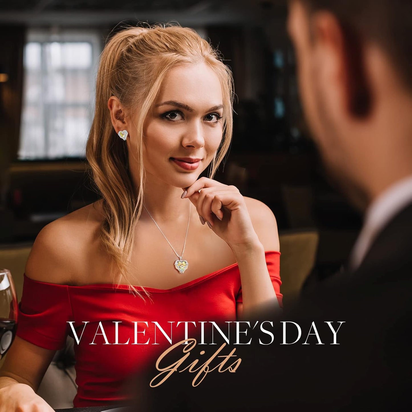 CDE Mothers Day Jewelry Set for Women, Angle Wing Heart Pendant Necklaces and Earrings with Birthstone， Birthday/Anniversary Christmas Jewelry Gift for Women Wife Her