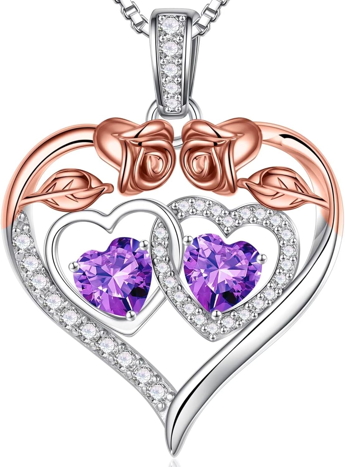 Iefil Double Birthstone Necklace Gifts for Wife Girlfriend Her Women, Birthstone Jewelry Gemstone Valentines Birthday Gifts for Her Women Wife Mom Grandma