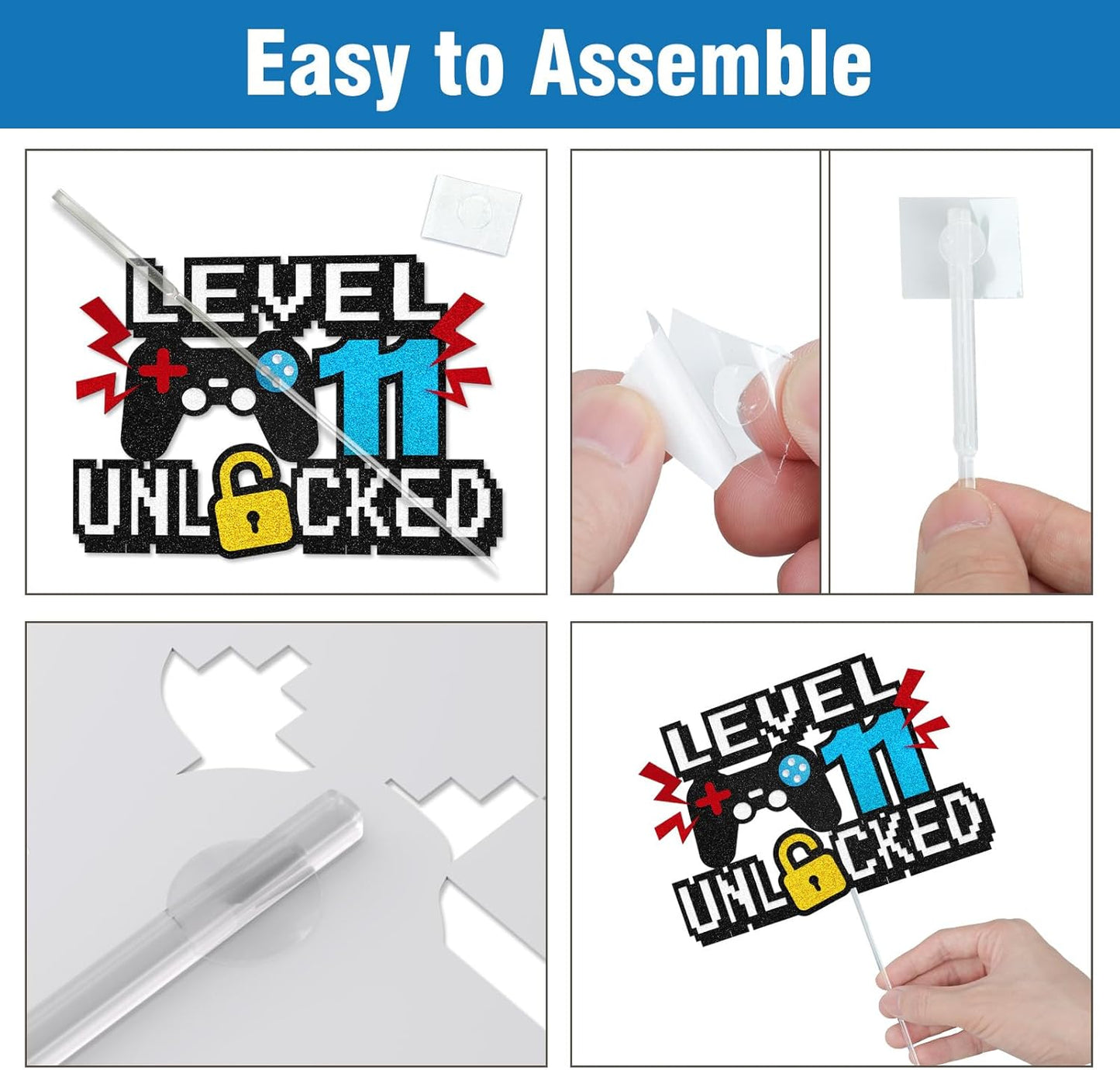 Video Game Cake Topper, Level 11 Unlocked Cake Topper, Happy 11th Birthday Game Party Decorations for Boys Girls, Video Game Controller Themed Birthday Party Supplies for Game Fans, Kids and Men