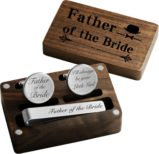 MUEEU Father of the Bride Cufflink Engraved I Will Always Be Your Little Girl Dad Father Tie Bar