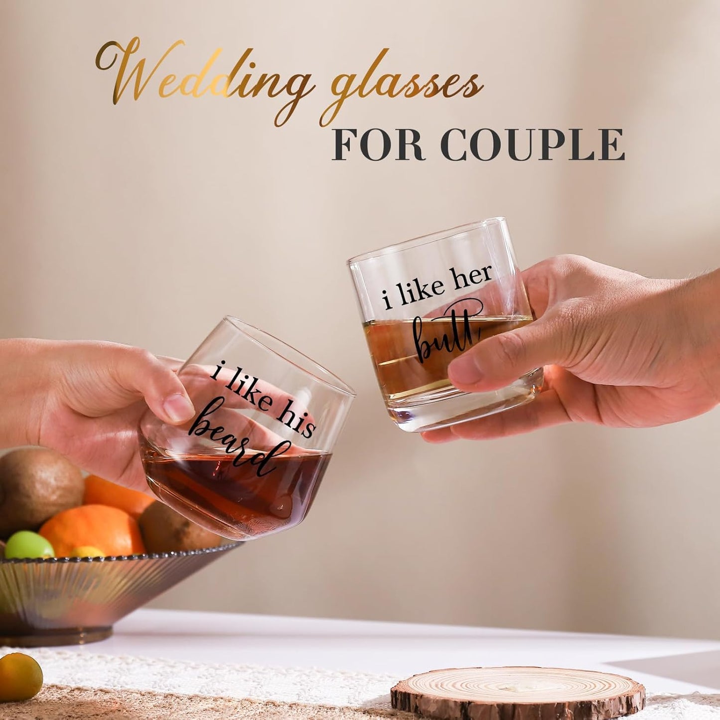 I Like His Beard I Like Her Butt Drinking Glasses Set of 2, Wedding Gifts for Couples, Bridal Shower Gifts, Mr and Mrs Gift, Anniversary, Engagement Couple Drinking Glass for Him Her