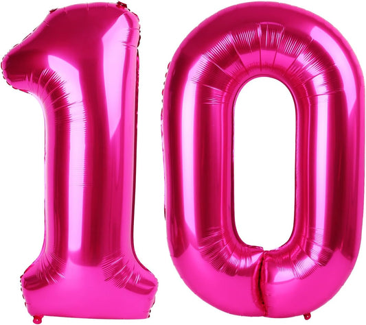 Hot Pink Number 10 Balloons 40 inch, 10 Number Balloons, 10th Birthday Decorations for Girls 10 Year Old Hot Pink Party Supplies
