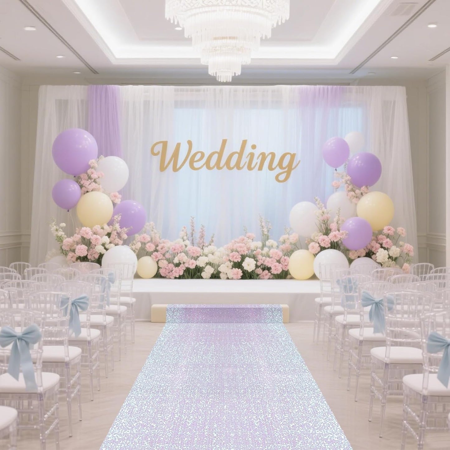 PartyDelight Wedding Aisle Runner Iridescent White 4FTx15FT Sequin Carpet Sparkly Rug for Ceremony Indoor Outdoor Engagement Decoration