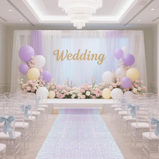 PartyDelight Wedding Aisle Runner Iridescent White 4FTx15FT Sequin Carpet Sparkly Rug for Ceremony Indoor Outdoor Engagement Decoration