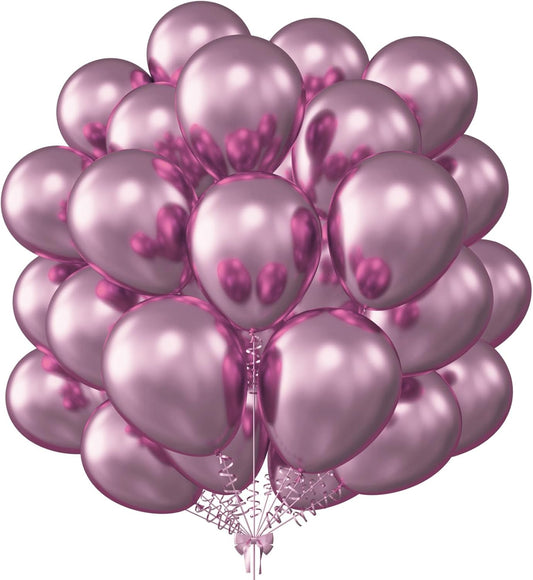 KALOR 12 Inch Metallic PInk Balloons, 50 Pcs Latex Helium Metallic Balloons for Kid's Birthday Party, Baby Shower, Wedding, Graduate Party Decorations