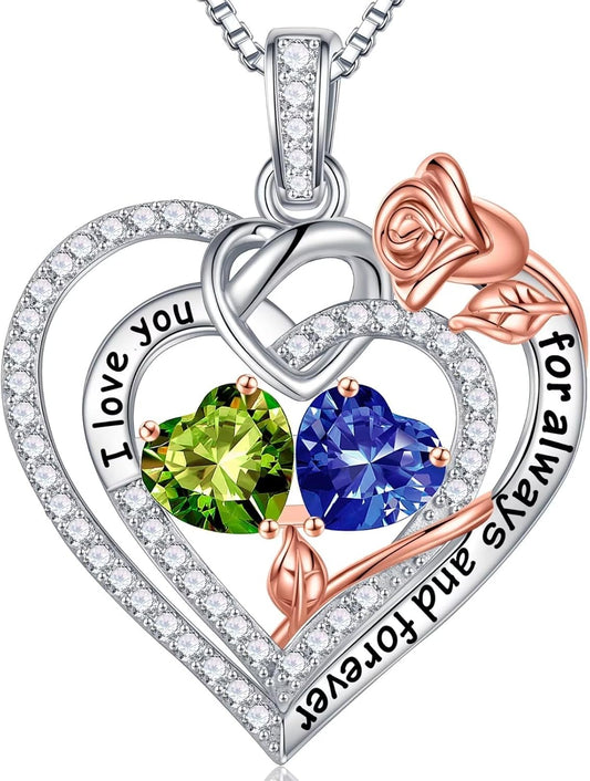 Iefil Christmas Gifts for Wife Women - 925 Sterling Silver Double Birthstone Necklace, Anniversary Birthday Gifts for Women, Jewelry Gift for Wife Girlfriend Mom Her