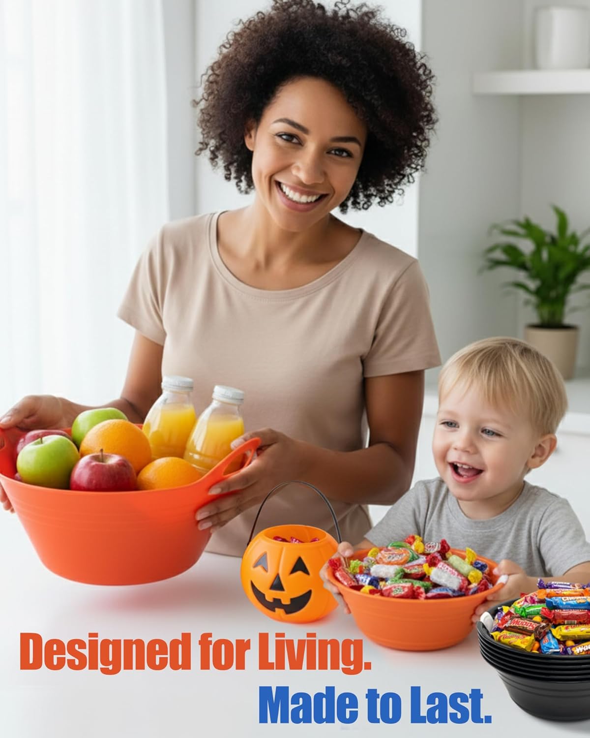 Mintra Home Snack Bowls (Large 2pk (4L), Red) - 10.75W x 4.5inH - large red plastic bowl for popcorn, snacks, drinks, candy, holiday party, Halloween, trick or treat bowls - 2 Pack