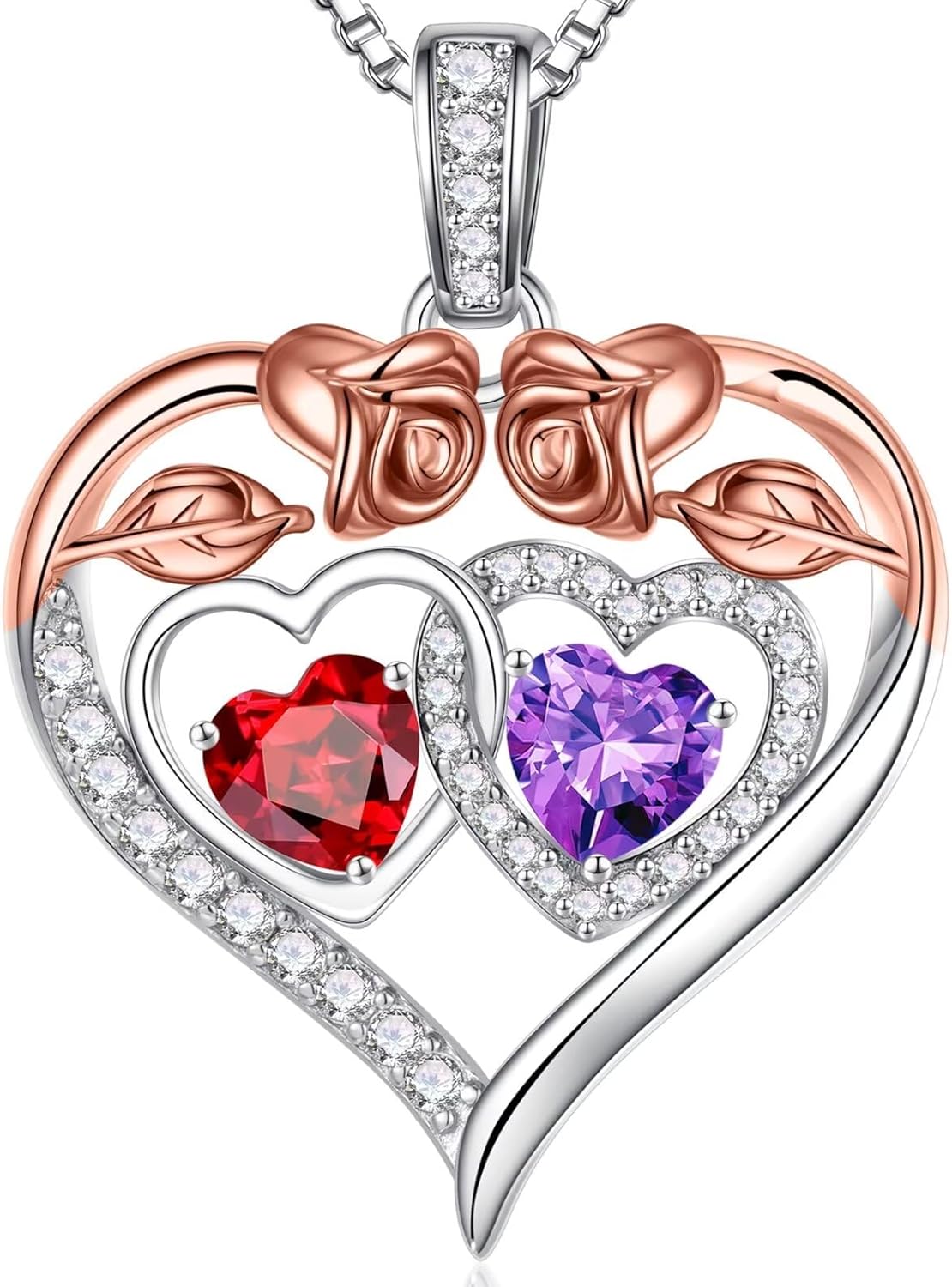 Iefil Double Birthstone Necklace Gifts for Wife Girlfriend Her Women, Birthstone Jewelry Gemstone Valentines Birthday Gifts for Her Women Wife Mom Grandma