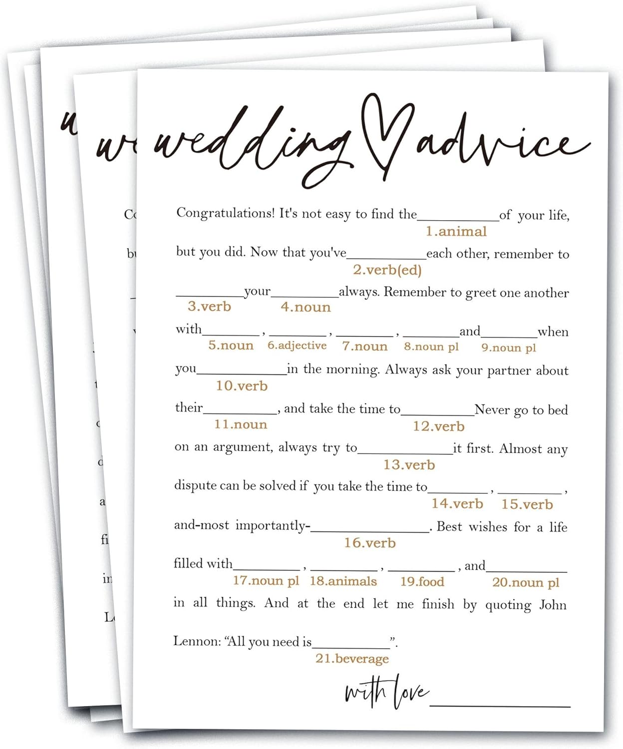 Bridal Shower Game Cards – Wedding Advice for The Bride and Groom, Fun Engagement Party Icebreaker for Guests, 25 Pack Minimalist White Wedding Party Supplies - A06