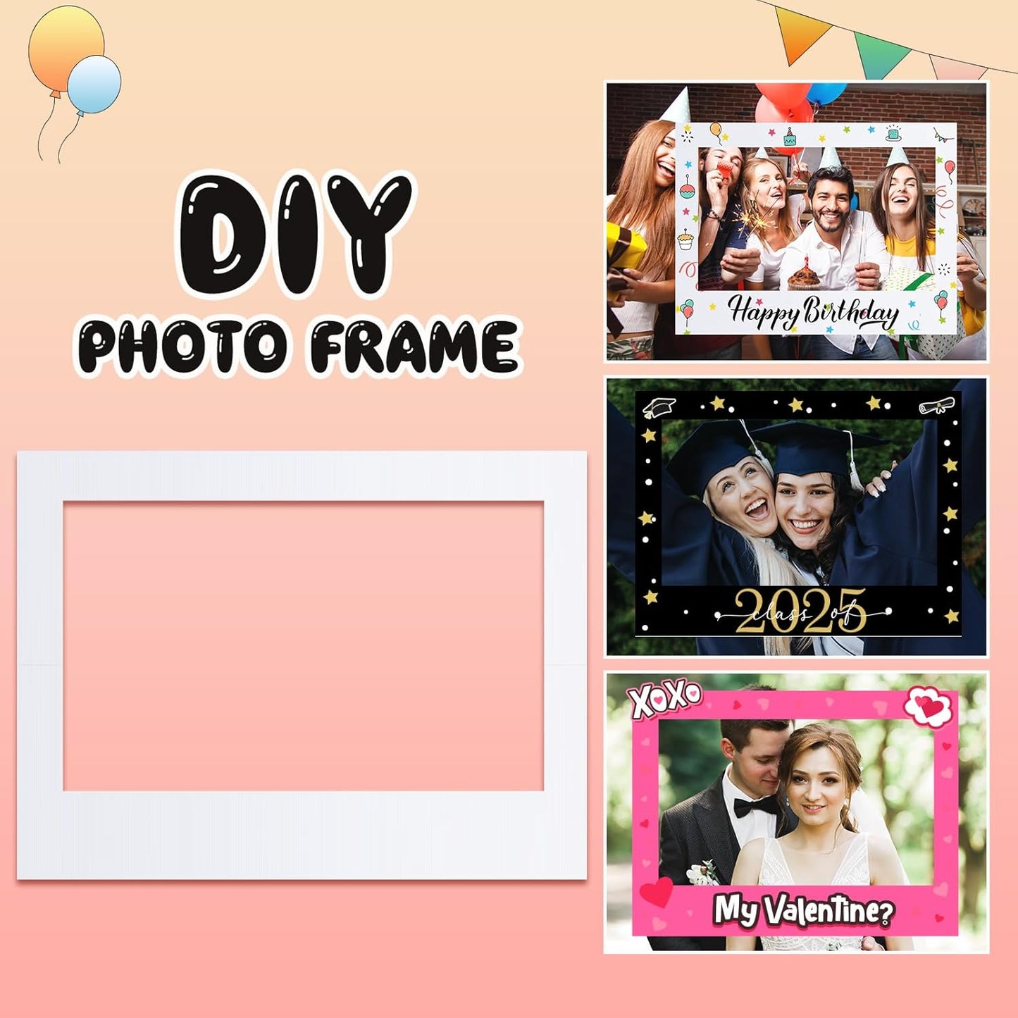 32 x 24 Inch Photo Booth Selfie Frame Prop Booth for Birthday Event Parties Large Blank DIY Cutout Props for Funny Decoration Christmas, Holiday Supplies