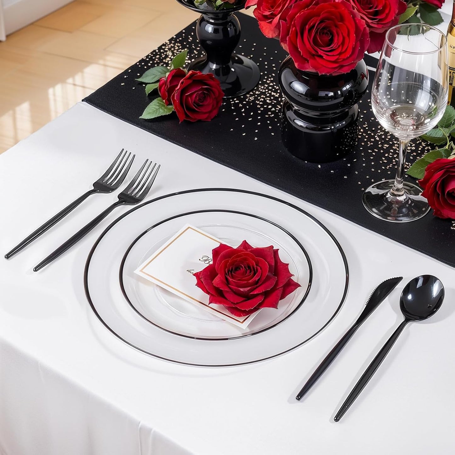 LIYH 120 Pcs Black Plates Disposable Heavy Duty Disposable Plates for Party Halloween Plate Including 60 Dinner 10.25" & 60 Dessert Plate 7.5" Halloween Decor