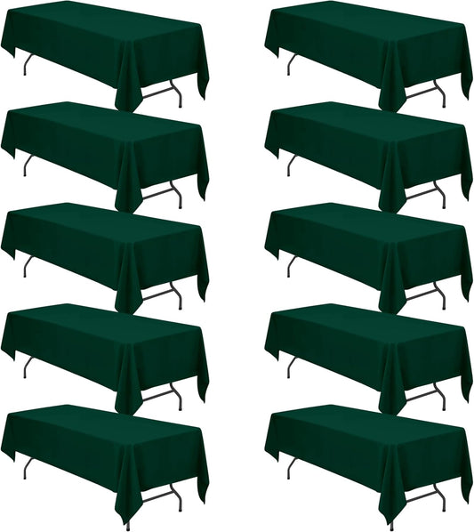 BRILLMAX 10 Pack Hunter Green Tablecloths for 8 Foot Rectangle Tables 60 x 126 Inch - 8ft Rectangular Bulk Linen Polyester Fabric Washable Cloth Cover for Wedding Reception Banquet Birthday Party