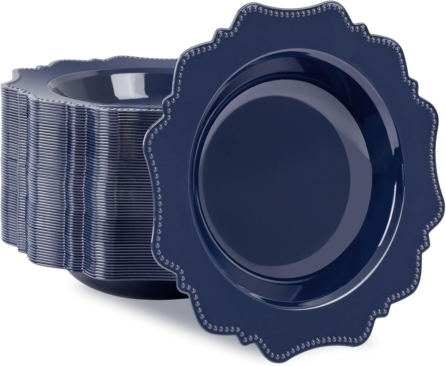 COLOSUS Navy Blue Plastic Party Bowls (60 Pack) 12 Oz Disposable Soup/Salad Bowl, Fancy Shatterproof Dinnerware for Catering, Holidays, Weddings, and Everyday Use