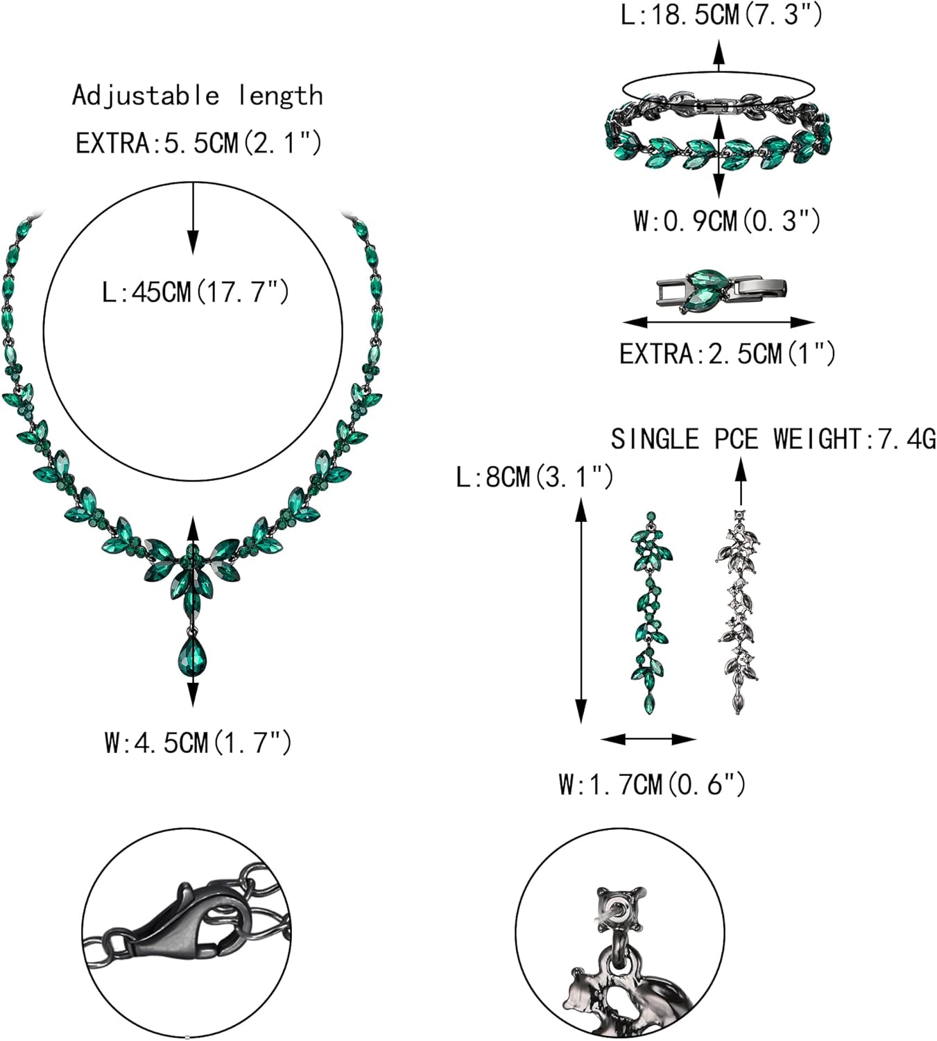 EVER FAITH Austrian Crystal Bridal Bridesmaid Jewelry Sets, Elegant Marquise Rhinestone Leaf Necklace Dangle Earrings Tennis Bracelet Set for Women