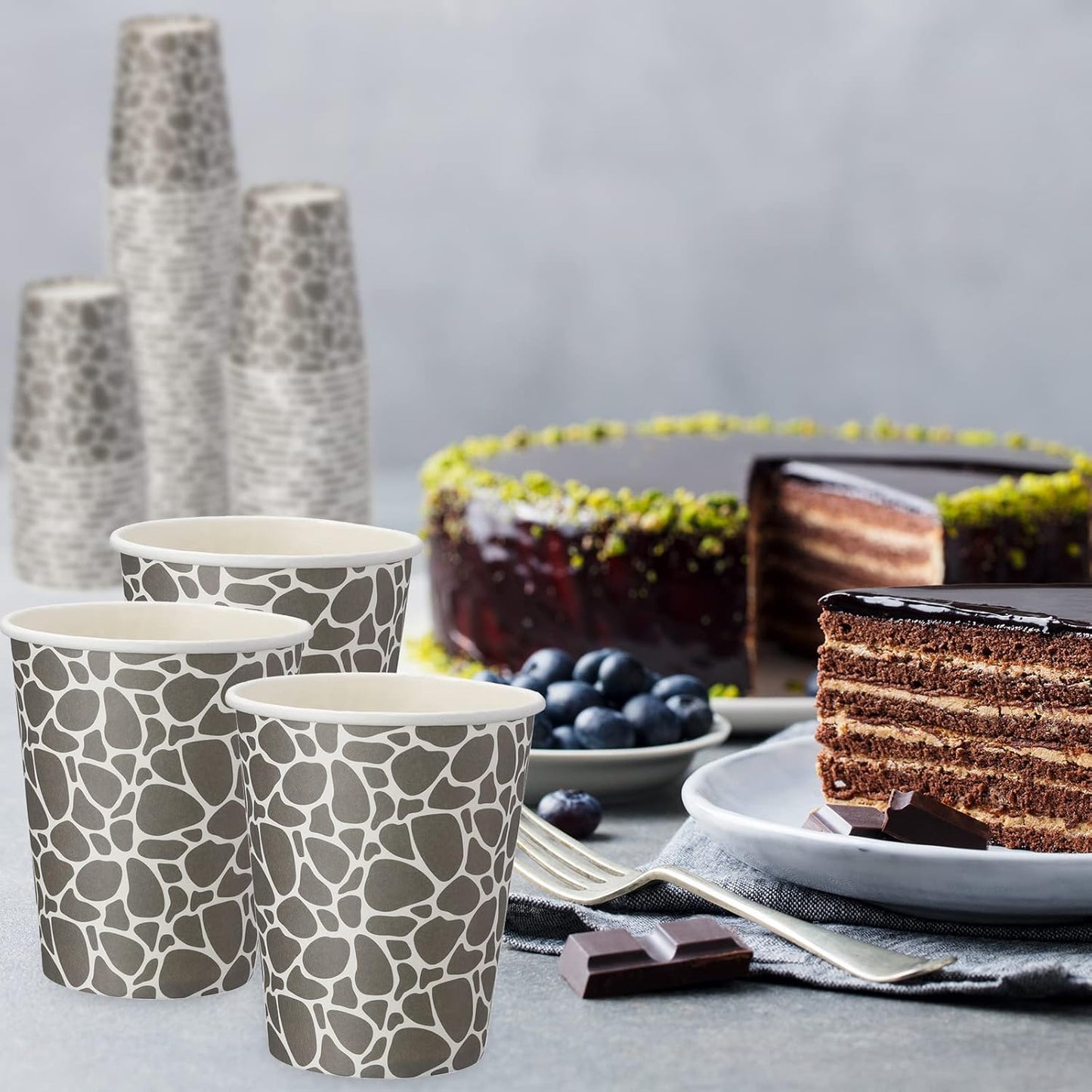 Patelai 100 Pack 9 oz Paper Disposable Coffee Cups 9 oz Geometric Hot or Cold Beverage Drinking Cup for Water Juice Coffee or Tea