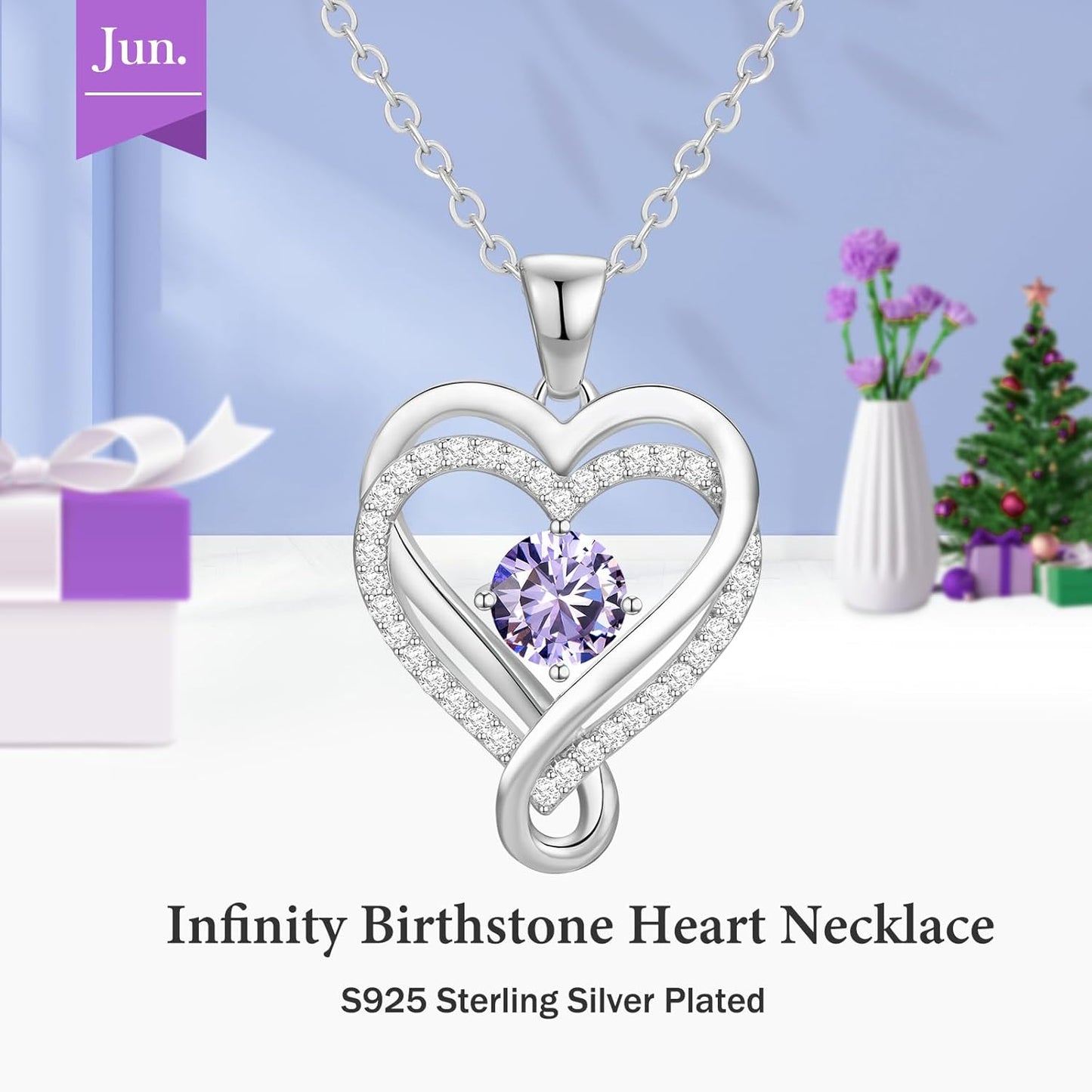 18K Rose Gold Infinity Love Heart Birthstone Necklace for Women Wife, Anniversary for Women Wife Birthday Gift for Her Girlfriend Mom Daughters, I Love You Women's Jewelry S925 Sterling Silver