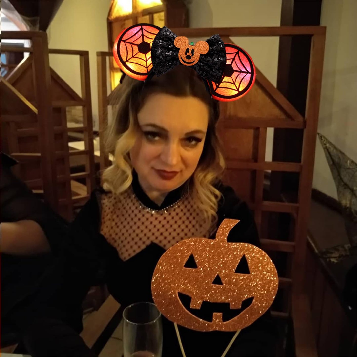 JIAHANG LED Halloween Mouse Ear Light Up Headband, Sequin Bow Hairband, Flash Glowing Party Decoration Headwear Hair Accessories