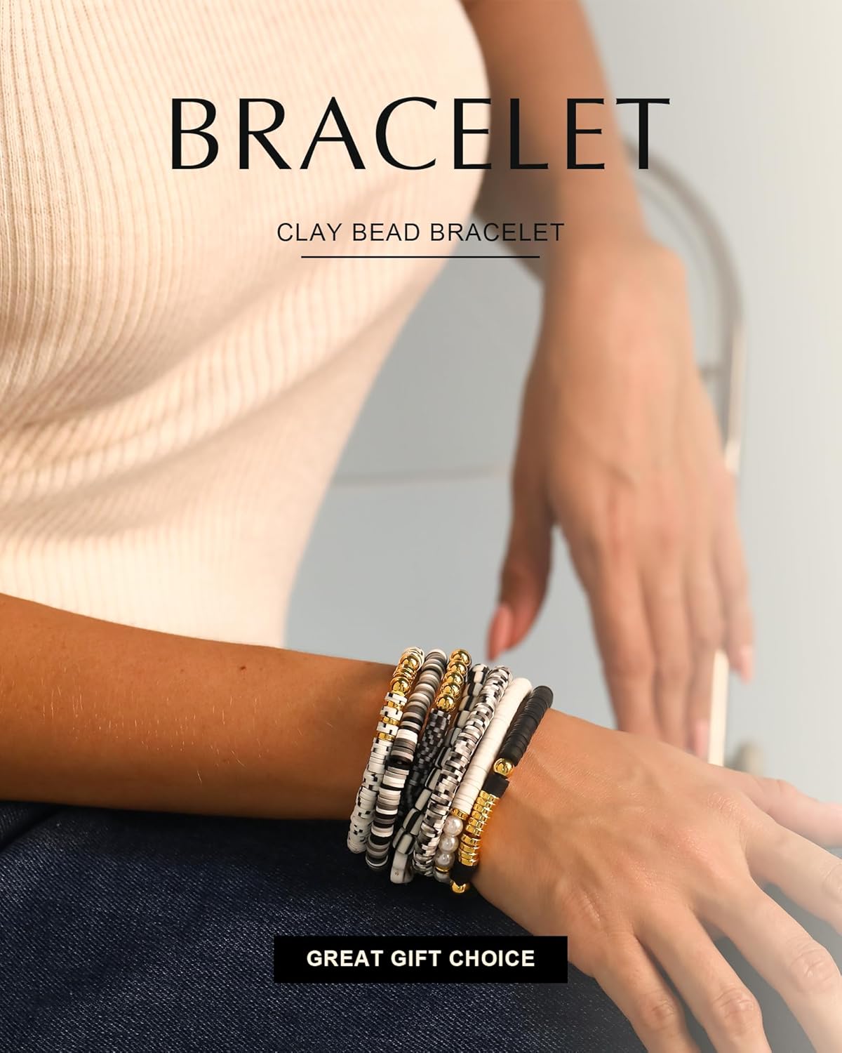 Friendship Bracelets Trendy Heishi Clay Bead Bracelets Stack Gold Beaded Stretch Bracelets for Women Boho Stackable Bracelets Bulk Cute Preppy Jewelry