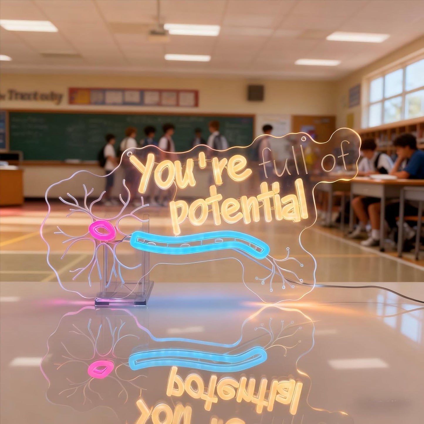 You're Full of Potential Neuron LED Neon Light for Bedroom, Classroom，Office, Science Lab Decor,Inspirational Wall Art for Neurobiology Lovers, Gift for Students & Researchers