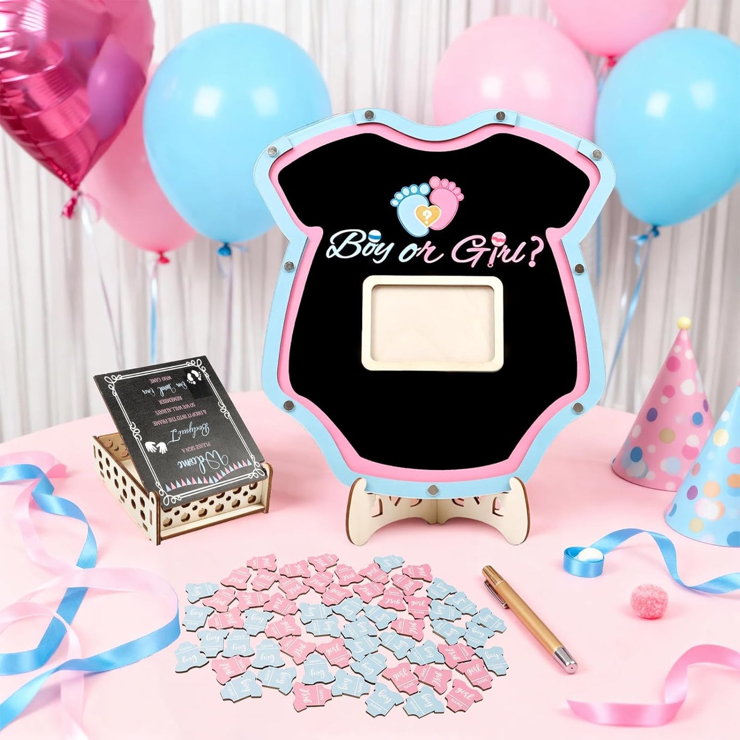 Baby Shower Guest Book Alternative Set - Gender Reveal Guest Book Sign in Board with Decorations, for Mom, Baby Boy or Girl Theme Party Supplies