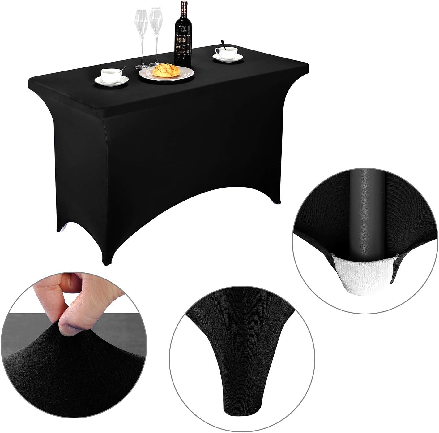 LZY Spandex Fitted Stretch Table Cover for 4ft or 6ft or 8ft Folding Table, Rectangular Cocktail Tablecloth, Perfect for Party or Banquet (4FT Black)