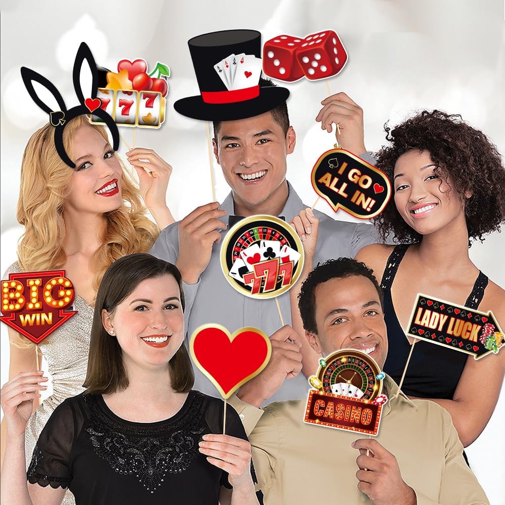 Casino Theme Party Decorations, Tumwisk 30PCS Las Vegas Photo Booth Props, Casino Birthday Decorations Funny Vegas Themed Poker Party Game Night Selfie Props