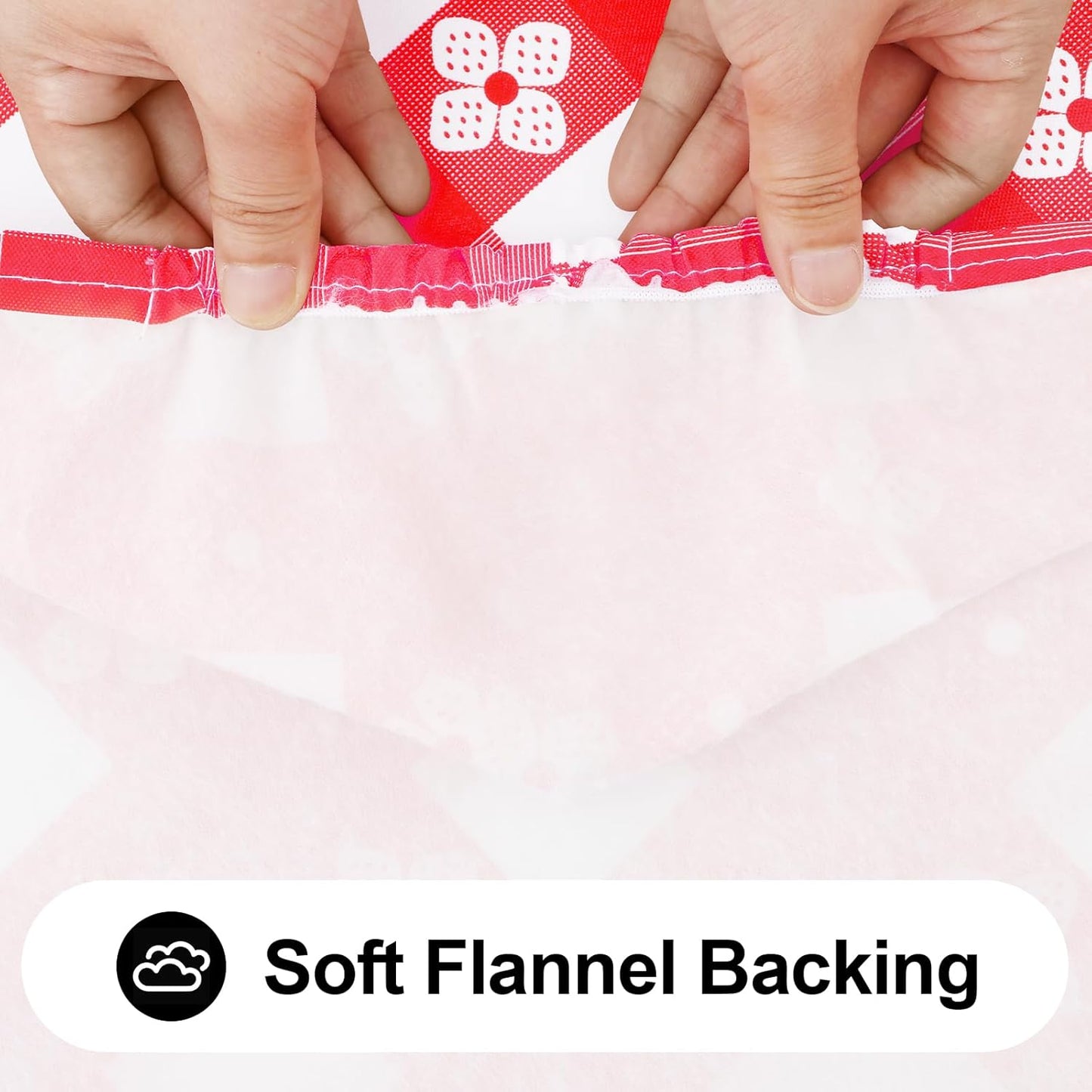 Rectangle Vinyl Table Cloth, Waterproof Elastic Fitted Tablecloth with Flannel Backing, Plastic Table Cover for Picnic, Camping, Outdoor (Red & White, 24"x48")