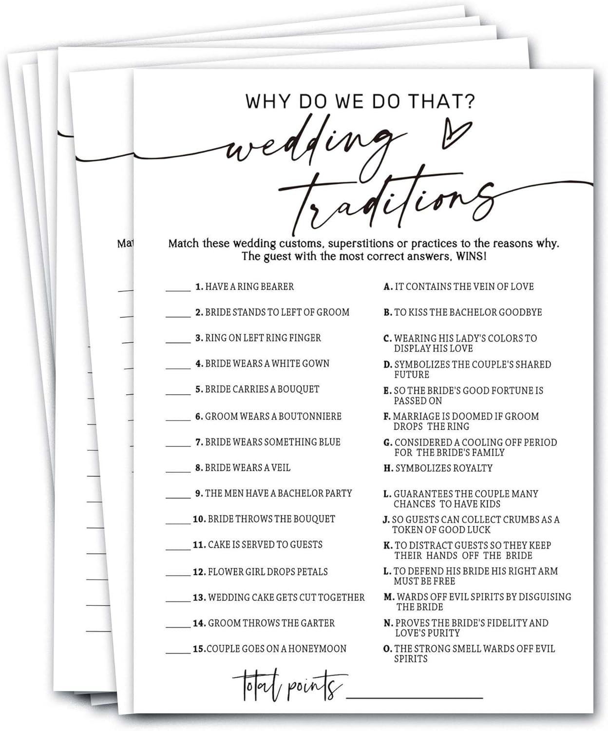 Wedding Shower Games Cards, Wedding Traditions Why Do We Do That, 25 Game Cards with 1 Answer Card, Engagement Party Wedding Games for Guests, Minimalist White Wedding Party Supplies - A08