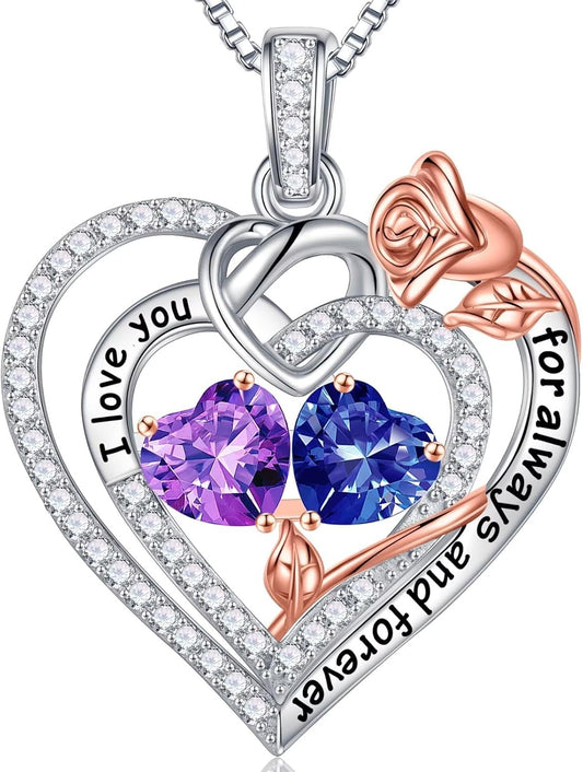 Iefil Christmas Gifts for Wife Women - 925 Sterling Silver Double Birthstone Necklace, Anniversary Birthday Gifts for Women, Jewelry Gift for Wife Girlfriend Mom Her