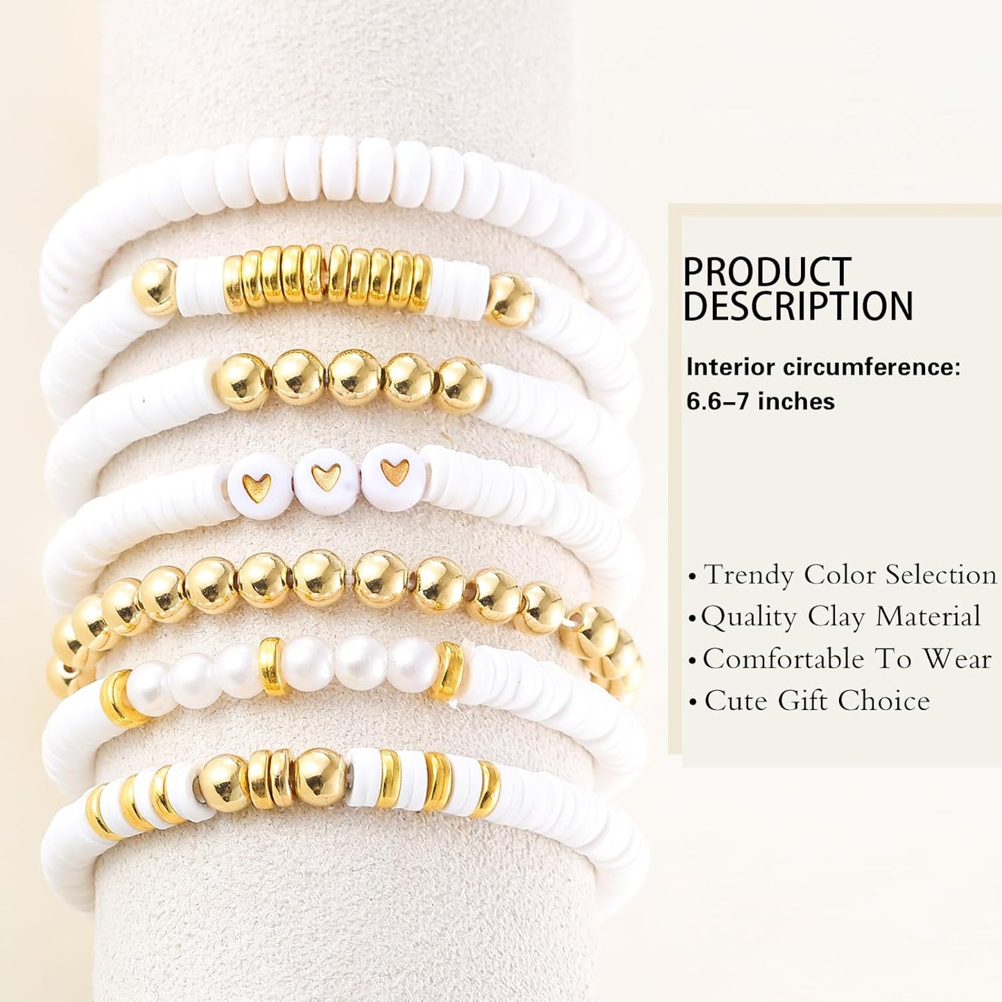 Friendship Bracelets Trendy Heishi Clay Bead Bracelets Stack Gold Beaded Stretch Bracelets for Women Boho Stackable Bracelets Bulk Cute Preppy Jewelry