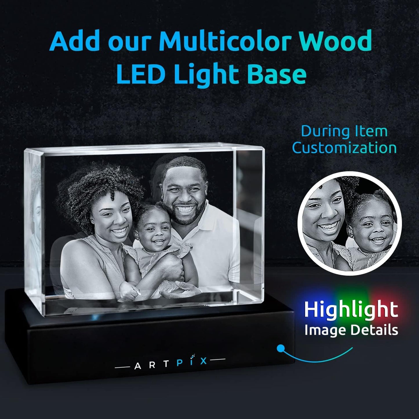 ArtPix 3D Crystal Photo, Christmas Personalized Gifts for Women, Wife, Her, Him, Men, Husband, Grandma, Great Xmas Customized Gift With Your Own Photo, Custom Glass 3D Laser Etched Picture Wedding