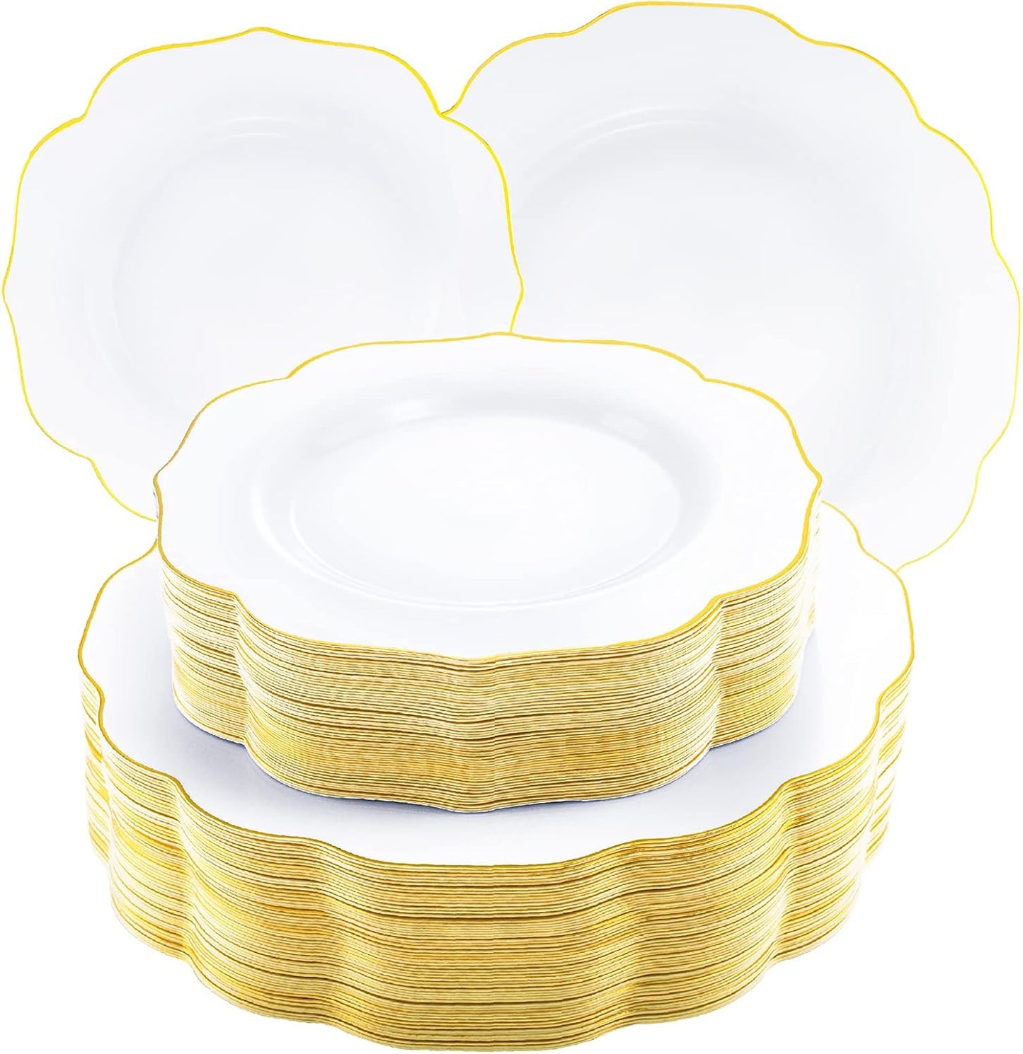 NOCCUR 120PCS Gold Plastic Plates Disposable for 60 Guests - Include 60 Dinner / 60 Dessert Plates Heavy Duty for Fall Party&Thanksgiving