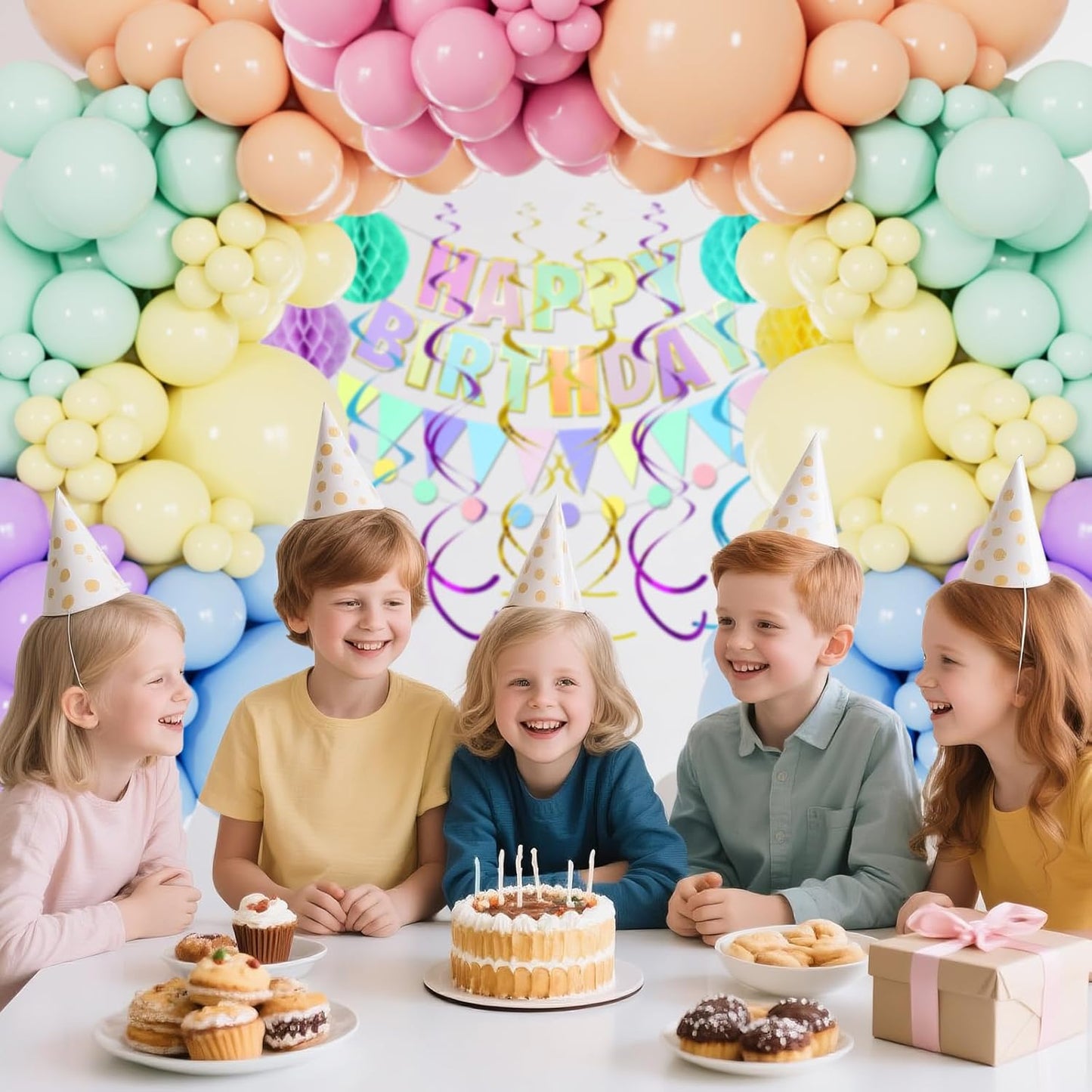 Pastel Rainbow Balloons Arch Garland Kit Different Sizes 18 12 5 Inch Latex Balloon Assorted 114Pcs Pastel Color Party Ballons Arch for Birthday Baby Shower Wedding Anniversary Party Decorations.