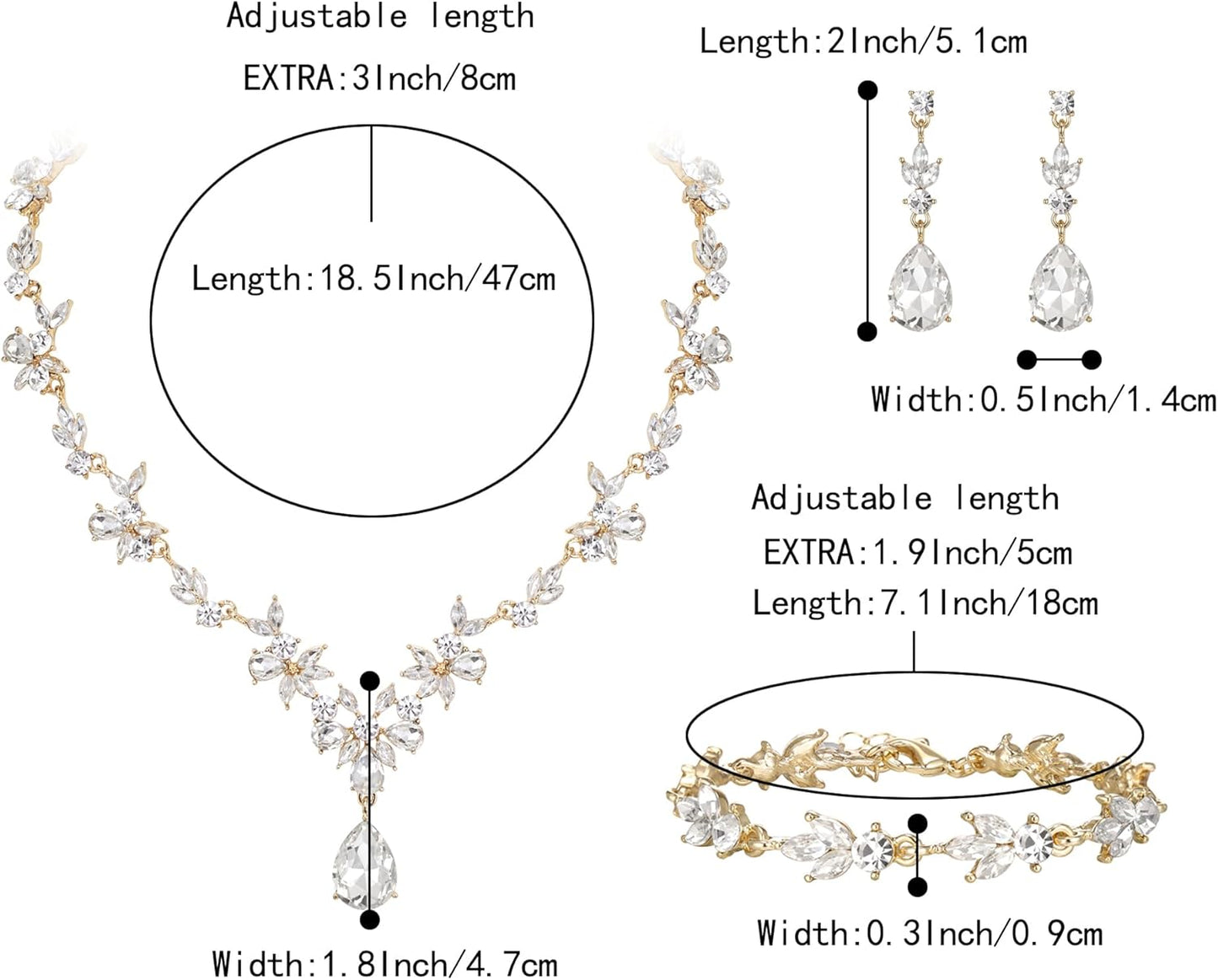 BriLove Wedding Jewelry Set for Women Bride, Y-Necklace Tennis Bracelet Dangle Earrings Crystal Teardrop Marquise Cluster for Bridal Bridesmaid