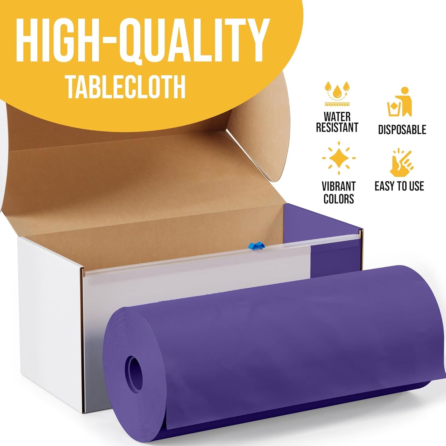 Exquisite Purple Plastic 54x300in Rectangular Tablecloth Roll with Built-in Cutter - 30 Feet, Disposable, Waterproof, All-Season, Birthday