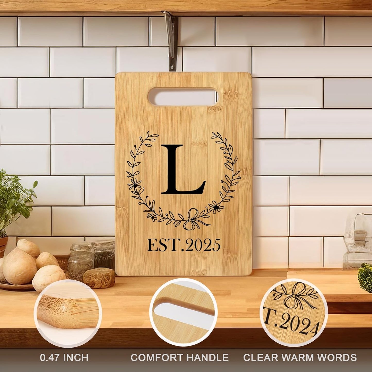 Personalized Cutting Board, Monogrammed Wedding Gift for Couple Newlywed 2025, Initial Birthday Gifts for Women, Gift for Bridal Shower Wedding Shower Engagement Anniversary Housewarming(Letter-L)