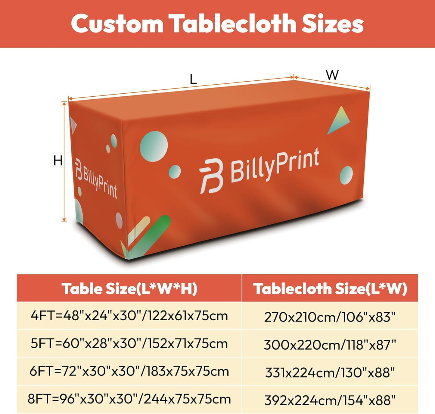 Custom Table Cloth with Business Logo 4FT 5FT 6FT 8FT Custom Table Runner for Tradeshow Events Birthday Wedding Anniversary Personalized Fitted Table Cover (Rectangle 8FT)