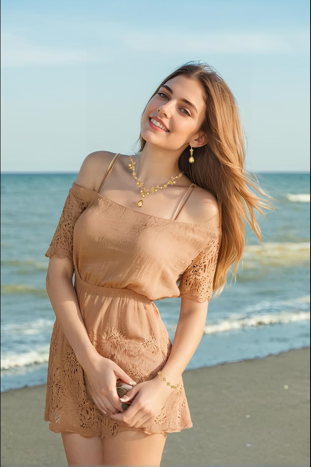 Bridal Wedding Elegant Floral Jewelry Set for Women/Brides/Bridesmaids Crystal Jewelry Set for Wedding Prom Party Bridal Crystal Necklace Earrings Bracelet Set