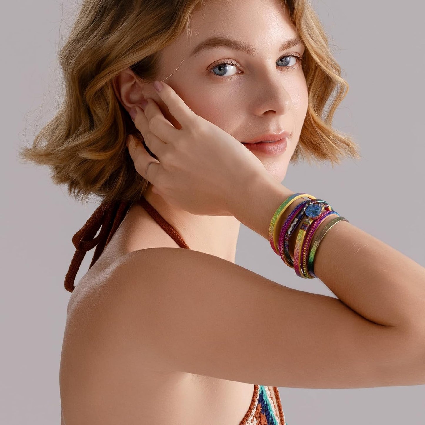 FANCY SHINY Leather Wrap Bracelet Boho Cuff Bangle Bracelets Crystal Bead Bracelet with Magnetic Clasp Jewelry Gifts for Women