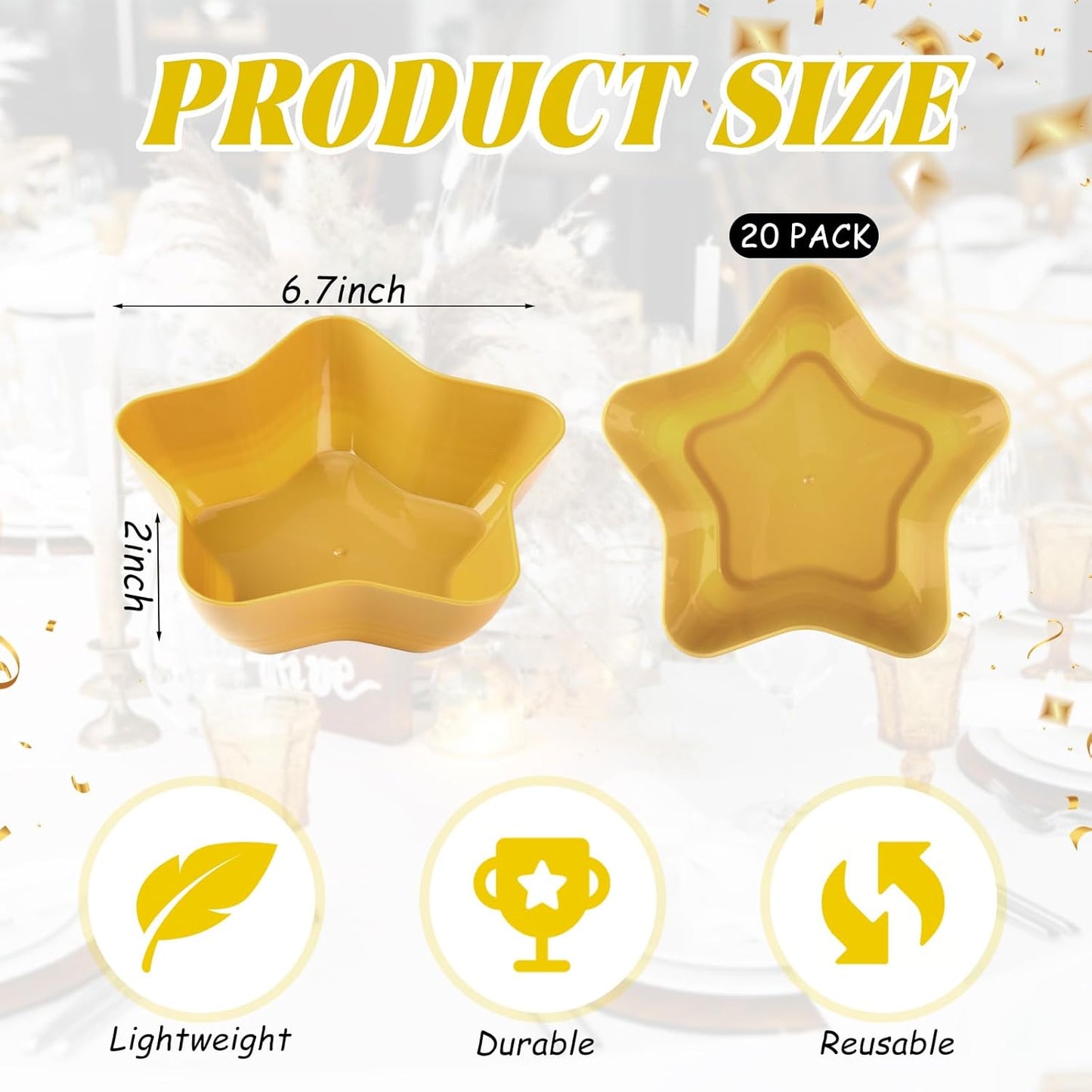 Honeydak 20 Pcs Gold Star Shaped Plastic Bowls Star Dessert Plates Gold Snack Salad Bowl Party Candy Bar Containers Serving Dishes for Chips Buffet Salad