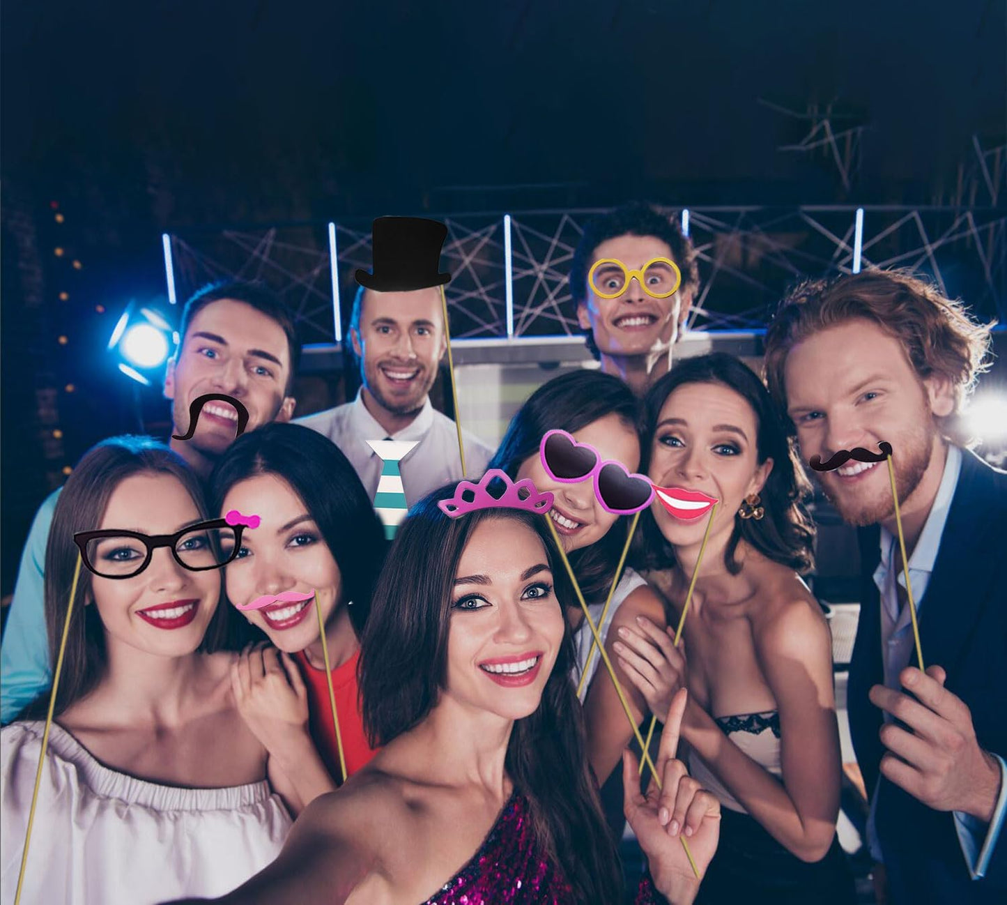 80pcs Large Gorgeous Photo Booth Props Set Birthday Party Accessories Kit Includes Clown Wig Foil Tinsel Wig Rock Headband Novelty Funny Glasses Inflatable Prop for Adult Teen Carnival Party Supplies