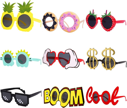 Party Sunglasses - 9 Pairs Funny Hawaiian Glasses, Funny Novelty Giant Fancy Summer Kids Party Favors,photo booth props Beach Themed Party Supplies Decoration
