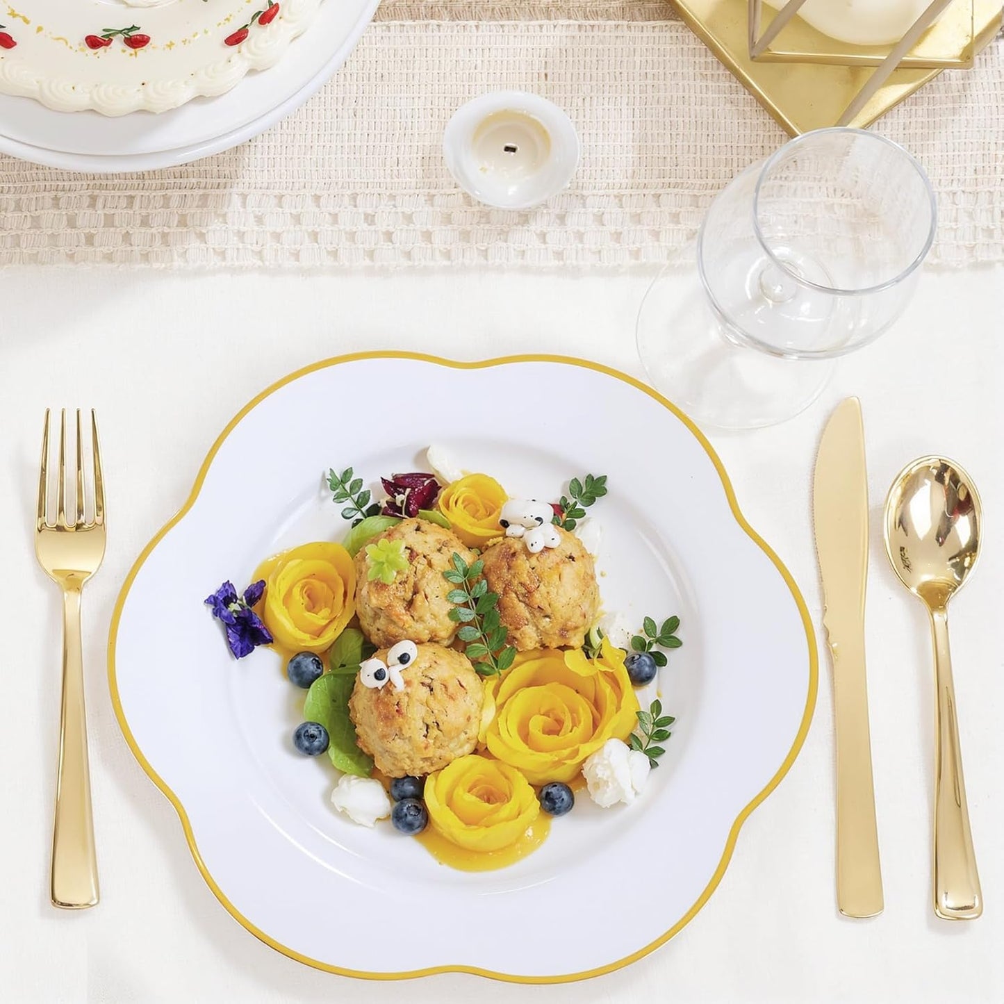 Liacere 100PCS Gold Plastic Plates - White and Gold Dinner Plates - with Gold rim10inch Heavy Duty Disposable Plates, Perfect for Wedding & Party & Holiday & Afternoon Tea &Fall Decor& Thanksgiving