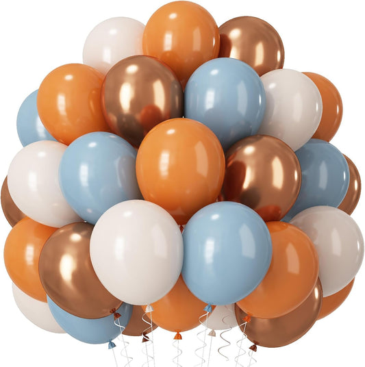 Burnt Orange and Blue Balloons, Fall Terracotta Retro Dusty Blue White Metallic Gold Latex Party Balloons Autumn Thanksgiving Balloon for Wedding Baby Shower Friendsgiving Birthday Party Decorations