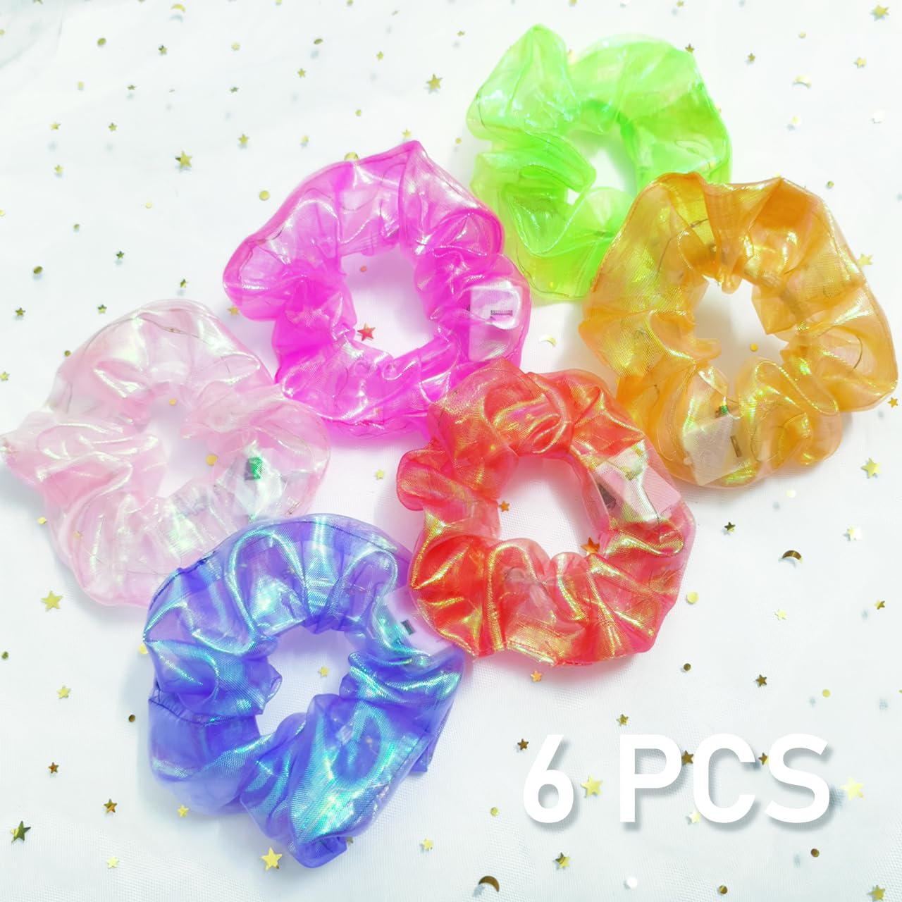 6 Pcs LED Scrunchies for Women, Colorful Mermaid Scrunchy, Light Up Scrunchies for Girls, 3 Light Modes, Glow in the Dark Hair Accessories